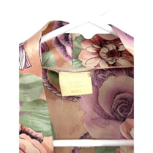 Vintage 90's Satin Floral Short Robe Kimono Lace Cottage Core Feminine Boho S - Picture 5 of 7